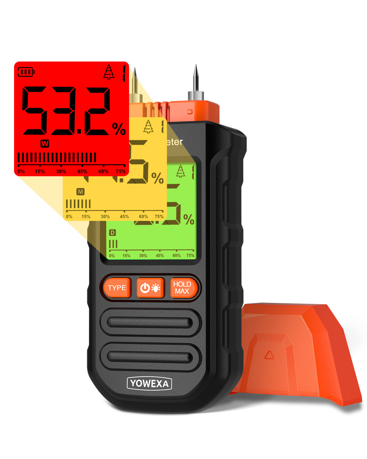 Wood Moisture Meter, Pin-Type Moisture Tester with 7 Material Modes, Digital Meter with Backlit LCD, Max/Min/Avg Mode & Data Hold, for Firewood, Lumber, Drywall & Walls